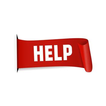 Help banner, red label on white background, Vector design.