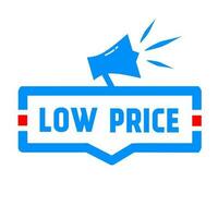 Low price. Stamp, badge, sign, megaphone icon. Vector