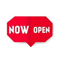 Now open sign. Open new business concept. Access tag. Store badge icon. Vector illustration