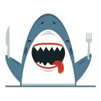 Great white shark holding spoon and fork vector