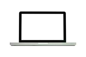 recorte camino. ordenador portátil moderno aislado con blanco pantalla vacío antecedentes vista. Bosquejo ordenador portátil. tecnología Bosquejo. foto