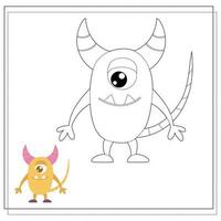 Coloring book for kids, cartoon monsters, aliens. Vector illustration on a white background.