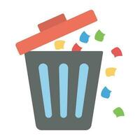 Waste paper popping out of a can denoting trash bin icon vector