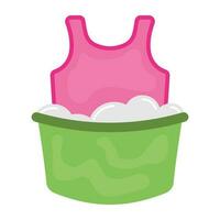 Upper entering into a bucket fill to the brim with soap bubbles denoting soaking clothes icon vector