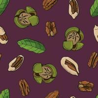 Seamless pattern with pecan nuts. Design for fabric, textile, wallpaper, packaging. vector