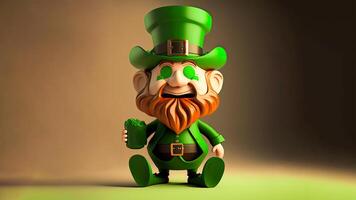 3D Render of Cheerful Leprechaun Man Holding Drink Glass And Copy Space. St. Patrick's Day Concept. photo