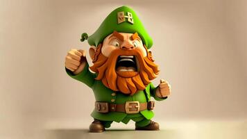 3D Render of Angry Leprechaun Man Character Standing And Copy Space. St. Patrick's Day Concept. photo