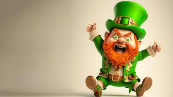 3D Render of Funny Leprechaun Man Character Showing Thumb Ups And Copy Space. St. Patrick's Day Concept. photo