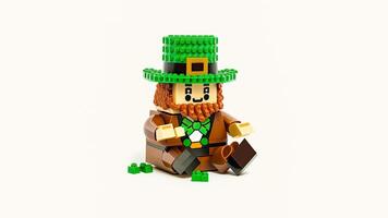 3D Render of Leprechaun Man Made By Building Blocks On White Background And Copy Space. St. Patrick's Day Concept. photo
