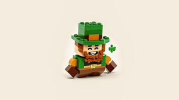 3D Render of Leprechaun Man Made By Building Blocks On Gray Background And Copy Space. St. Patrick's Day Concept. photo