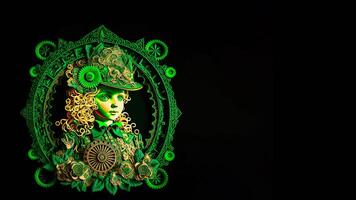 Clay Modeling of Female Leprechaun Inside Vintage Oval Frame. 3D Render, St. Patrick's Day Concept. photo