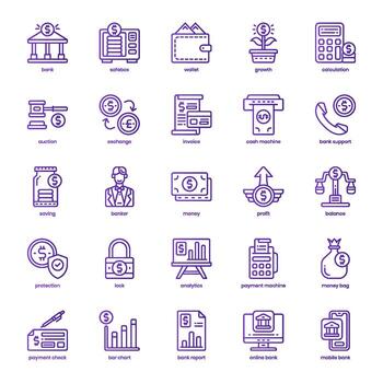 bancario Servicio icono paquete para tu sitio web diseño, logo, aplicación, y usuario interfaz. bancario Servicio icono básico línea degradado diseño. vector gráficos ilustración y editable ataque.