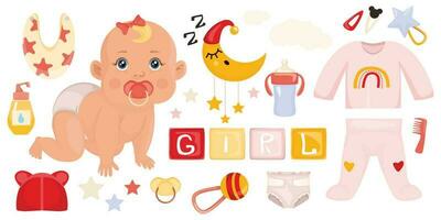 Children's set of baby devosk. Collection of baby accessories vector design elements.