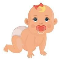 Cute baby girl crawling, 6 months old, baby illustration. Vector illustration