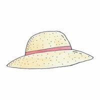 Straw-hat in hand-drawn style. Summer hat vector illustration isolated on white background