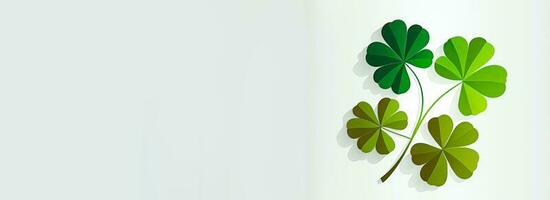 Green Paper Clover Plant Against Background And Copy Space. 3D Render, St. Patrick's Day Concept. photo