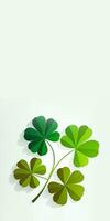 Green Paper Clover Plant Against Background And Copy Space. 3D Render, St. Patrick's Day Concept. photo