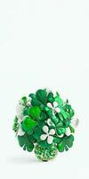 3D Render of White And Green Clover Plant Pot Against Background. St. Patrick's Day Concept. photo