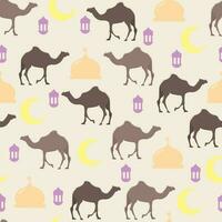 Seamless pattern of camels and another ornaments for Islamic event vector