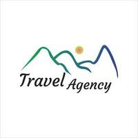 travel agency with mountain and sun illustration, vector design illustration