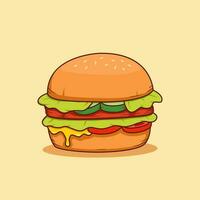 beef meat with melting cheese and green lettuce burger illustration vector, cartoon big burger illustration vector