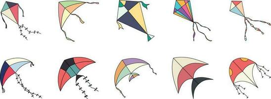 Kite Flying Outline Illustration vector