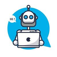 Robot chat smart ai Chatbot using laptop vector flat art