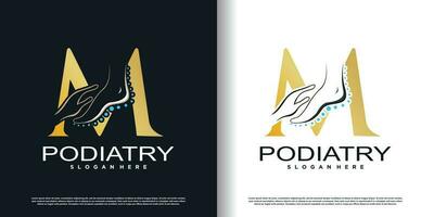 podiatry logo icon with initial M and creative concept design premium vector