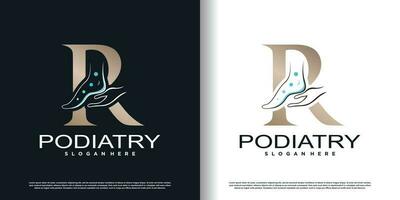 podiatry logo icon with initial R and creative concept design premium vector