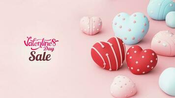 Valentines Day Sale Banner or Hero Image With 3D Render, Heart Shapes Decorated On Pink Background. photo