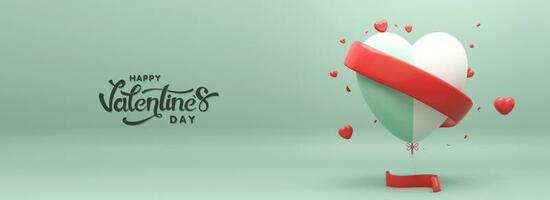 Happy Valentine's Day Text With Soft Color Heart Balloon, Red Ribbon. 3D Render. photo