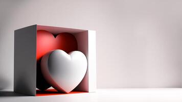 3D Render, Gray And Red Hearts Inside Square Box. Love or Happy Valentine's Day Concept. photo