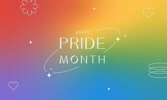 Vector banner Pride Month. LGBT colorful rainbow concept. Trendy blurred gradient, stars, geometric shapes, typography, y2k background.