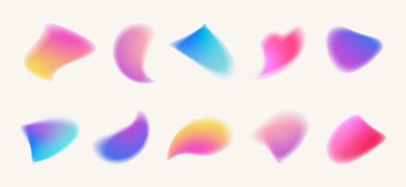 Y2k style blurred gradient abstract shapes set. Blurry organic