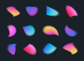 Y2k style blurred gradient abstract shapes set. Blurry organic shapes, aura aesthetic elements. Vibrant soft blurry color gradients.  Vector illustration.