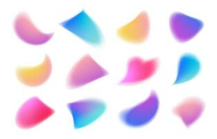 Y2k style blurred gradient abstract shapes set. Blurry organic shapes, aura aesthetic elements. Modern minimalist design elements with blur gradients. vector