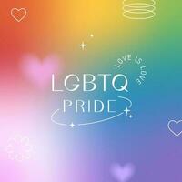 Pride Month, banner, greeting card, poster, cover. LGBT colorful rainbow concept. Trendy blurred gradient, geometric shapes, typography, y2k background. Social media template. vector