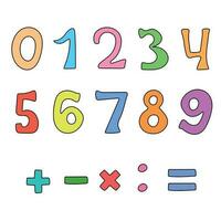 Vector set of colored numbers drawn by hand on white. Counting signs.