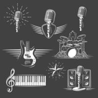 Set of musical instruments isolated on a black background vector