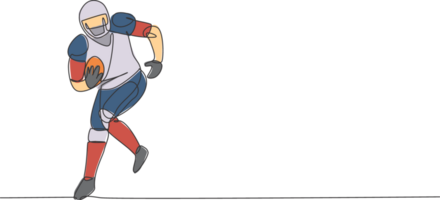 One single line drawing of young energetic american football player running to avoid opponents for league promotion. Sport competition concept. Modern continuous line draw design illustration png