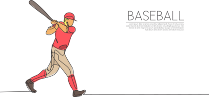 Single kontinuierlich Linie Zeichnung von jung agil Mann Baseball Spieler trainieren zu schlagen das Ball. Sport Übung Konzept. modisch einer Linie zeichnen Design Grafik Illustration zum Baseball Beförderung Medien png