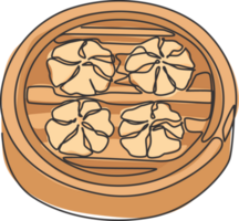 uno soltero línea dibujo de Fresco chino bola de masa hervida logo gráfico ilustración. asiático mantou comida café menú y restaurante Insignia concepto. moderno continuo línea dibujar diseño calle comida logotipo png