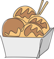 singolo continuo linea disegno di stilizzato giapponese takoyaki palla logo etichetta. emblema frutti di mare ristorante concetto. moderno uno linea disegnare design illustrazione per bar, negozio o cibo consegna servizio png