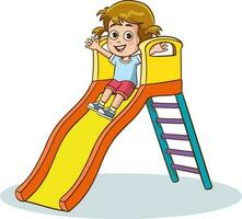 Girl sliding down a slide on a children's playground. Vector illustration