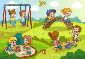 Vector illustration of happy kids playing in playground