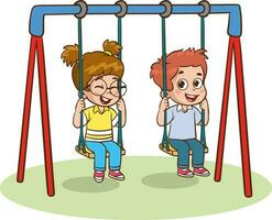 Children playing on the playground. Vector illustration in a cartoon style.