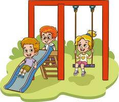 Children playing on the playground. Vector illustration in a cartoon style.