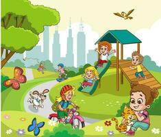 Vector illustration of happy kids playing in playground