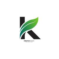 Modern letter K with creative green leaf health business clinic monogram logo. K logo vector