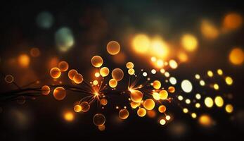 Romantic and Decorative bokeh effect image of a string of fairy lights, with the blurred background creating a soft and intimate atmosphere photo